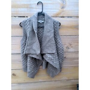 Loft Womens XL Taupe Gray Chunky Knit Open Front Draped Waterfall Cardigan Vest